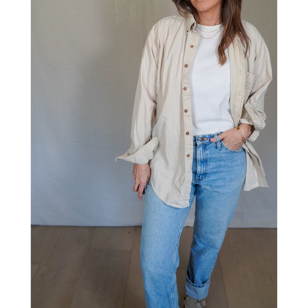 Vintage Chaps Ralph Lauren Beige Button Down / Crest Logo / Minimal Prep